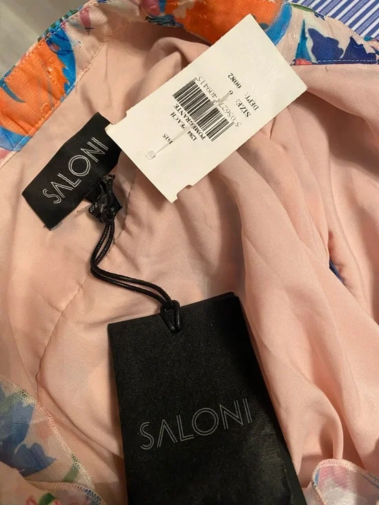 SALONI Sleeveless Pastel Floral Tie-Waist Midi Dress size 6 - Picture 5 of 5